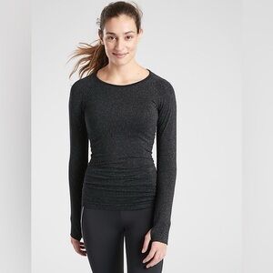 Athleta Black Glow Sparkle Long Sleeve Top (M)